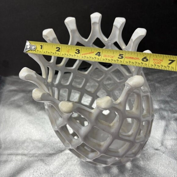 Lattice Design Vase White Ceramic Oen Weave 12” Tall Boho Hippie Cottagecore‎ - Picture 4 of 10